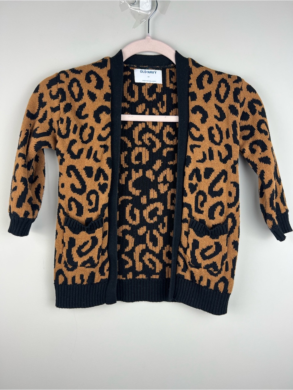 Old Navy Black and Tan Leopard Print Open Cardigan